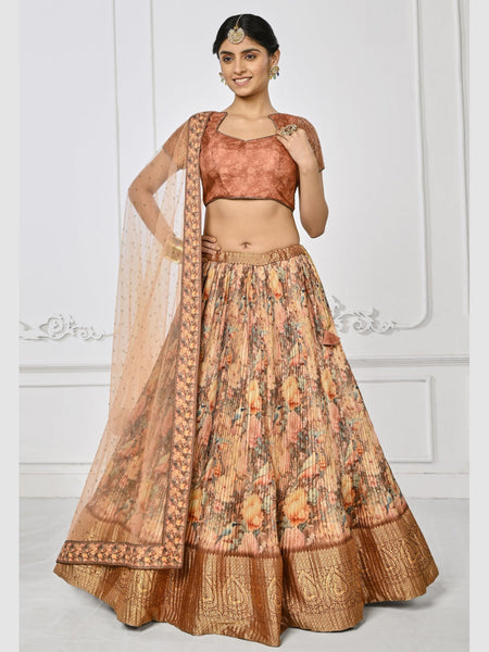 Plus-Sizes Lehenga Choli - Floral Pure silk
