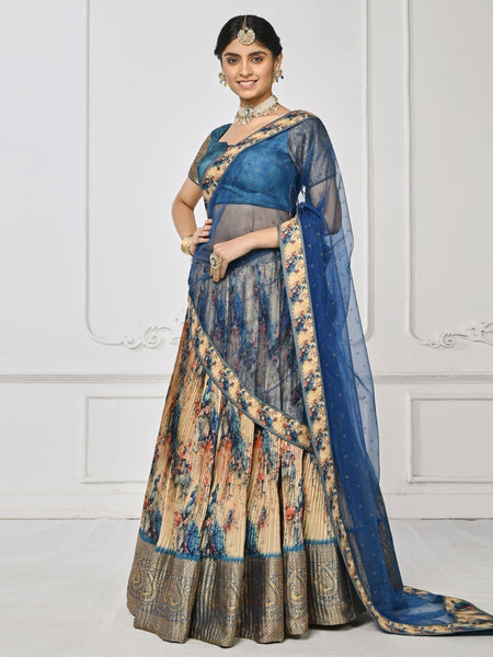 Plus-Sizes Lehenga Choli - Floral Pure silk
