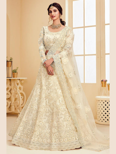 White Lehenga Choli - Silk & Net Embroidery