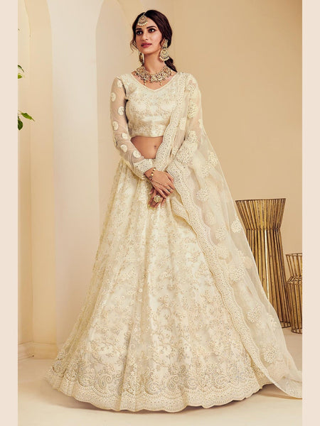 White Lehenga Choli - Silk & Net Embroidery