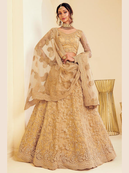 Golden Lehenga Choli - Silk & Net Embroidery
