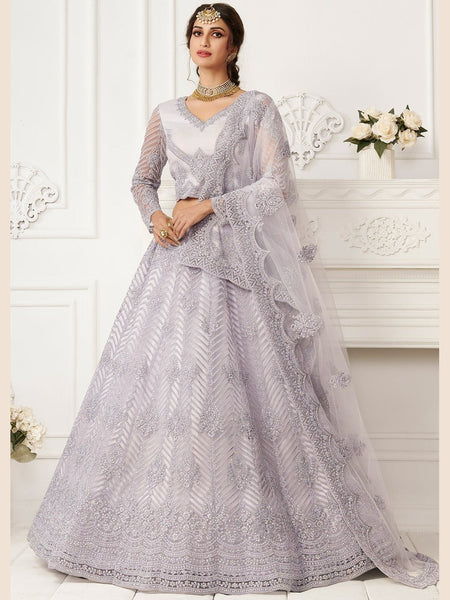 Purple Lehenga Choli - Embroidery on Net & Silk