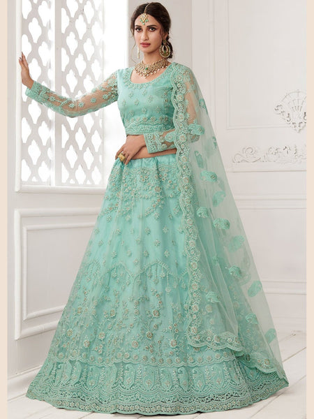 Green Lehenga Choli - Embroidery on Net & Silk