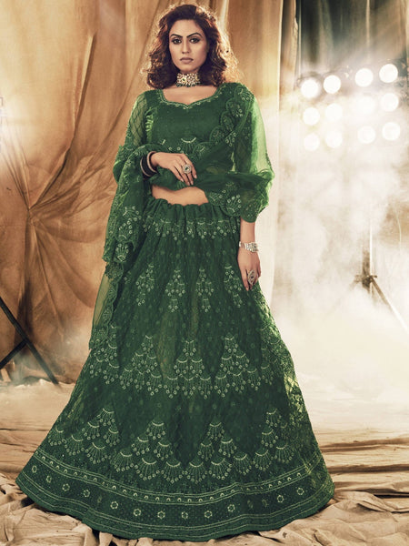 Plus-Sizes Lehenga Choli - Embroidered Net & Silk Satin