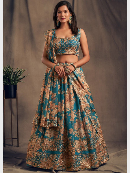 Blue Lehenga Choli - Embroidery on Organza