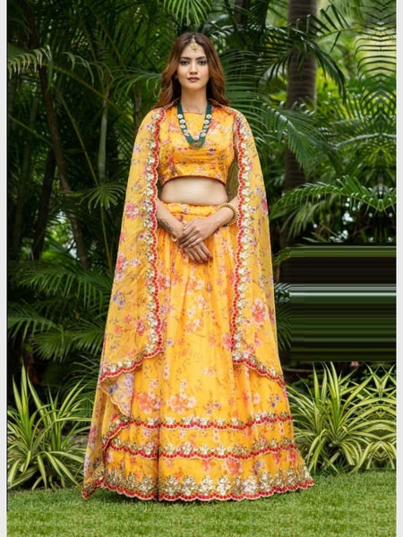 Orange Lehenga Choli - Embroidered Organza