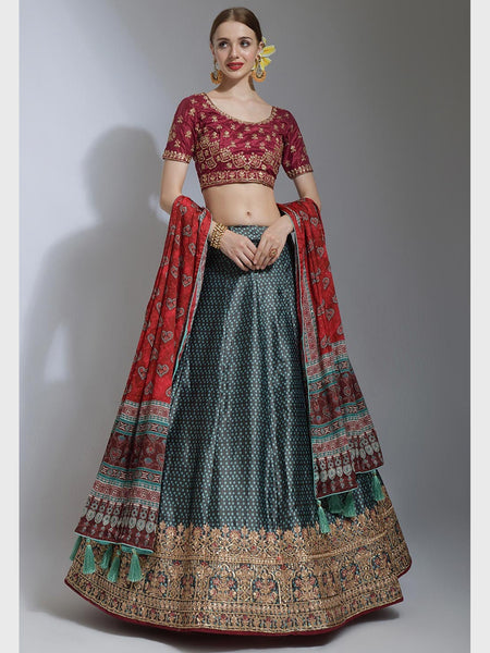 Blue Lehenga Choli - Satin & Silk Embroidered