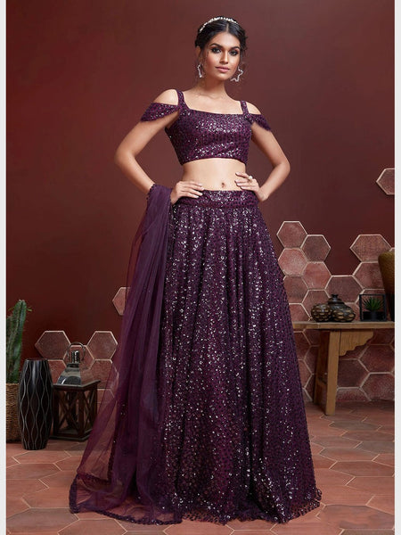 Purple Lehenga Choli - Soft Net Embroidery