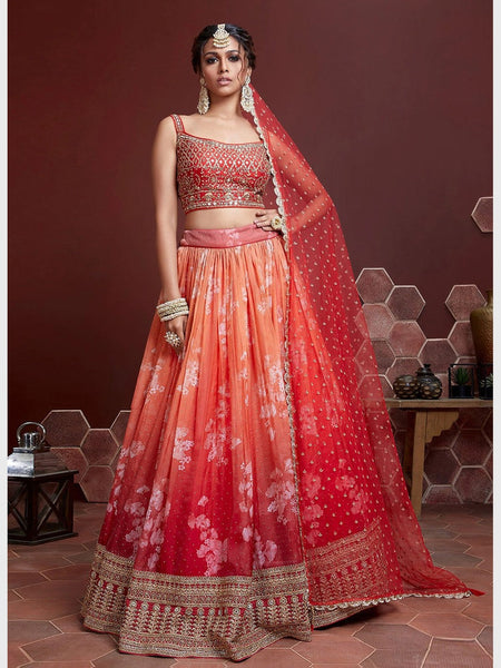 Red Lehenga Choli - Art Silk & Net Embroidery