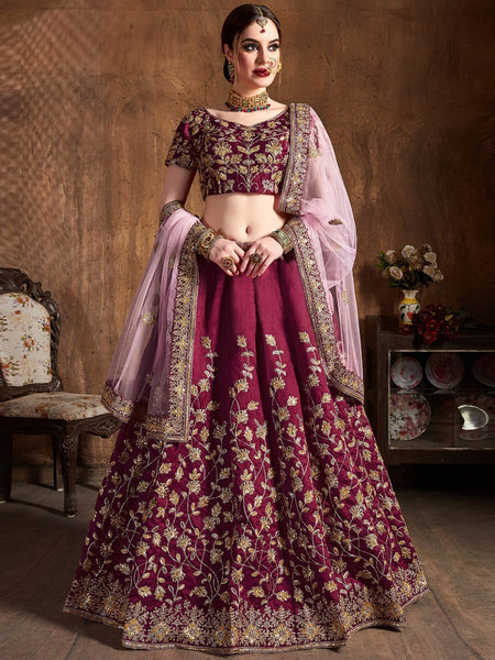 Red Lehenga Choli - Art Silk & Net Embroidery