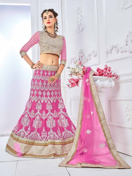 Plus-Sizes Lehenga Choli - Embroidered Net & Satin