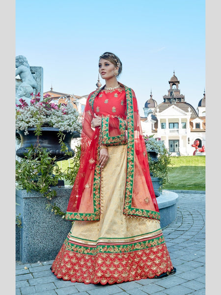 Orange Lehenga Choli - Jacquard & Silk Embroidery