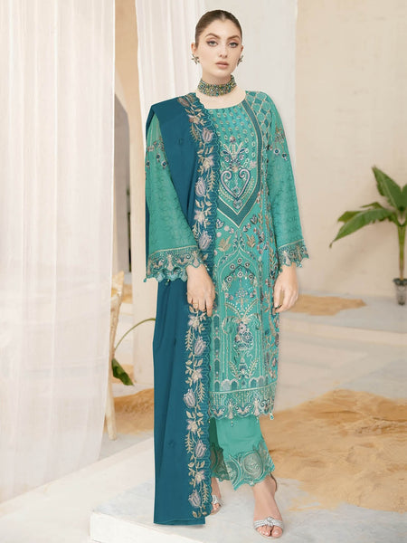 Blue Pakistani Dress - Premium Chiffon & Silk