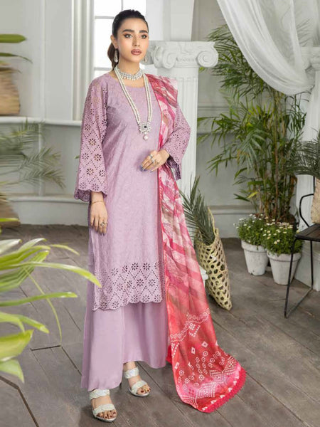 Purple Pakistani Dress - Embroidered Schiffli Chikankari