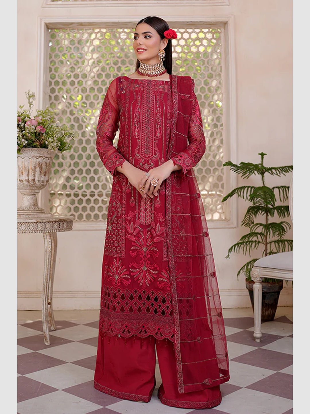 Red Embroidered Exclusive Chiffon Red Embroidered Exclusive Chiffon