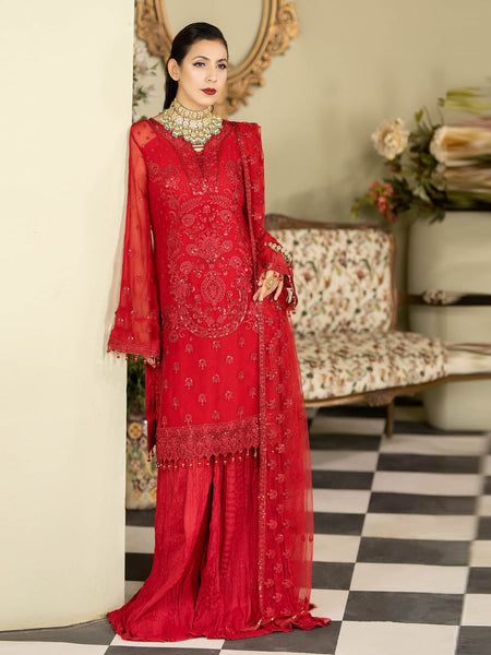 Red Pakistani Dress - Designer Embroidered Chiffon