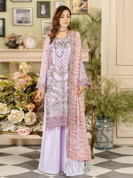 Purple Pakistani Dress - Designer Embroidered Chiffon