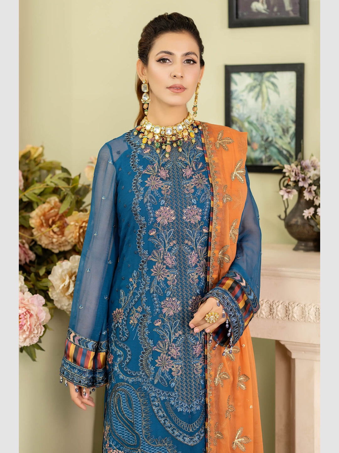 Blue Designer Embroidered Chiffon Blue Designer Embroidered Chiffon
