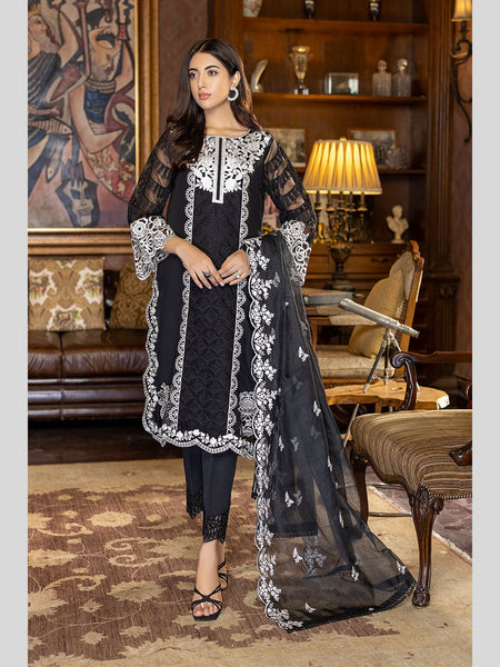 Black Pakistani Dress - Luxe Embroidered Organza