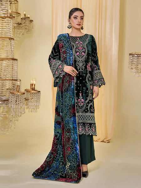 Velvet Salwar Kameez - Velvet Premium Embroidery