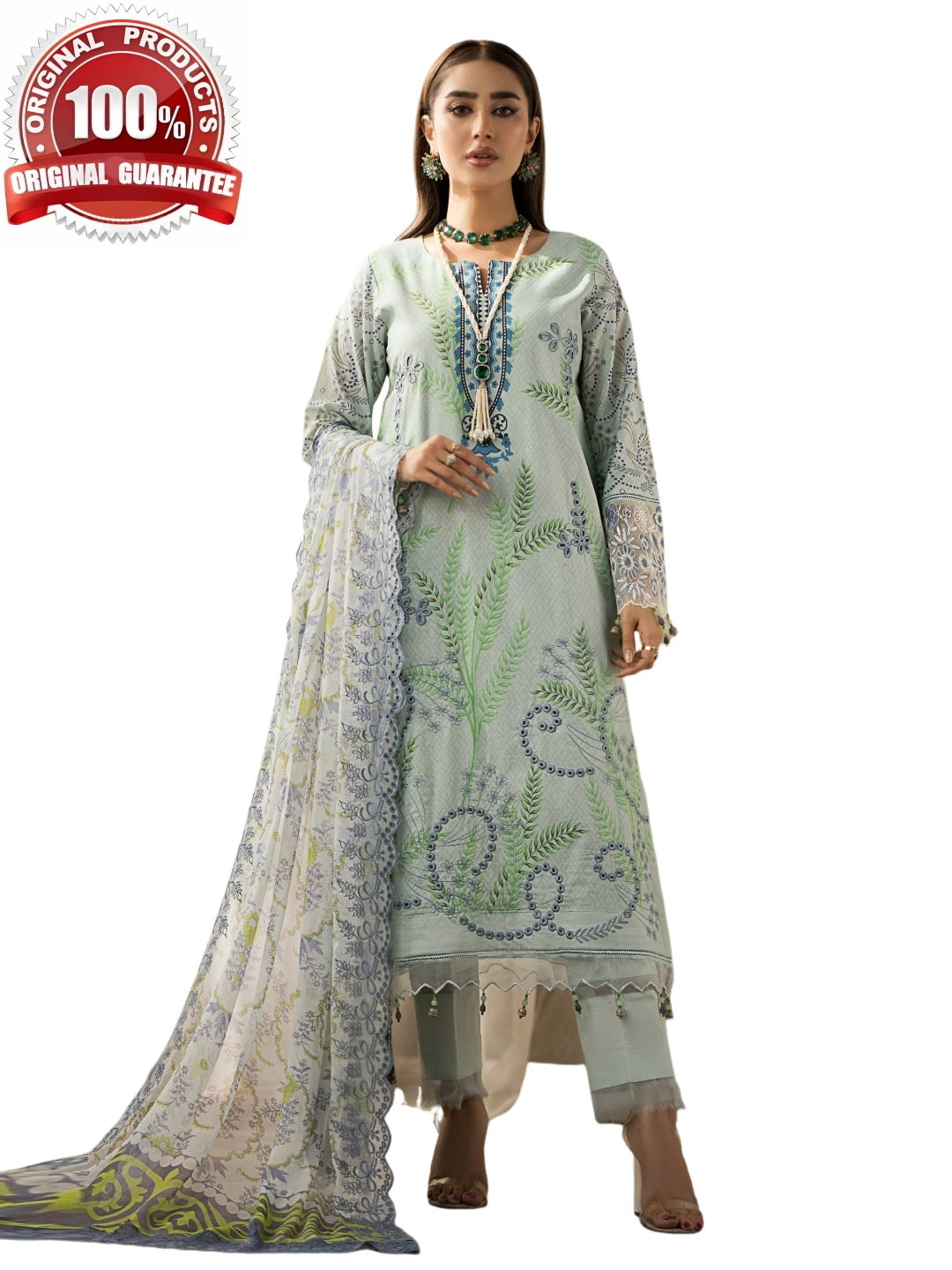 Green Embroidered Cambric Chikankari Green Embroidered Cambric Chikankari