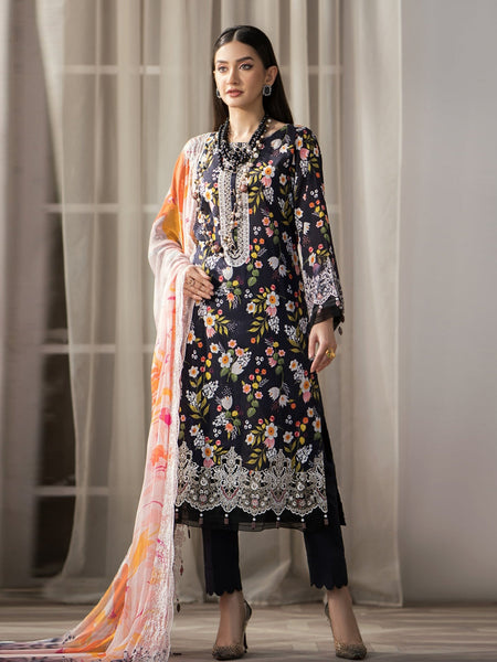 Black Pakistani Dress - Embroidered Cambric Chikankari