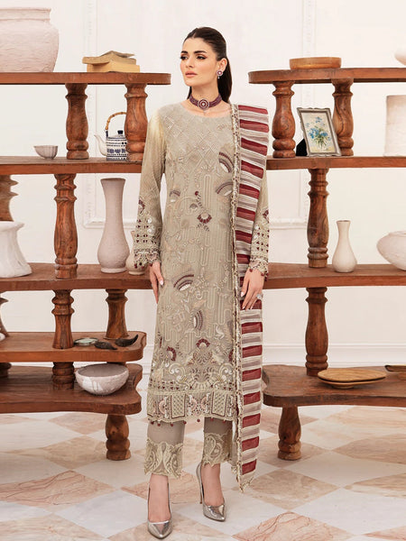 Brown Pakistani Dress - Embroidered Chiffon Designer