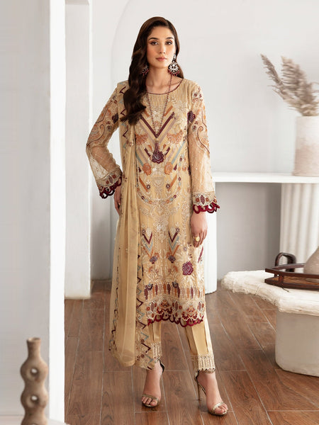 Yellow Pakistani Dress - Embroidered Chiffon Premium