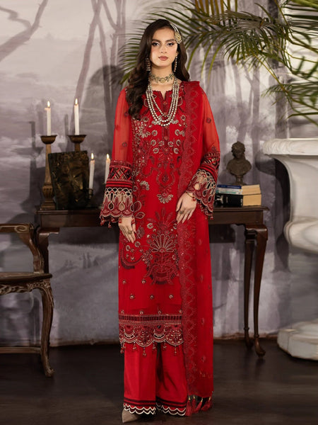 Red Pakistani Dress - Deluxe Embroidered Chiffon