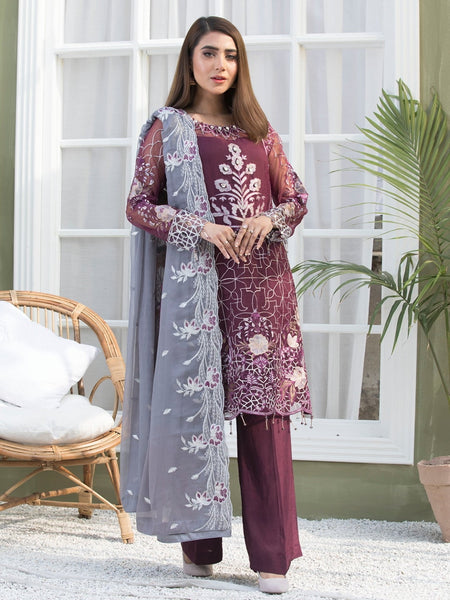 Palazzo Pakistani Dress - Embroidery on Chiffon & Organza