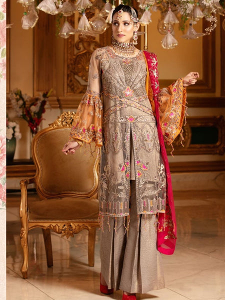Golden Salwar Kameez - Embroidered Premium Net