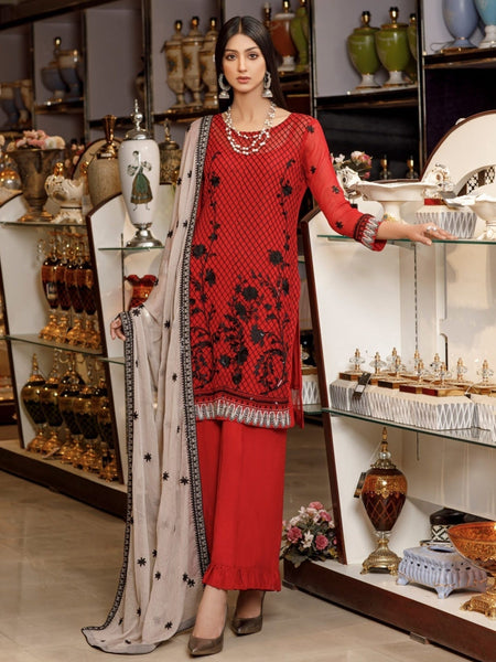 Palazzo Pakistani Dress - Embroidered Chiffon