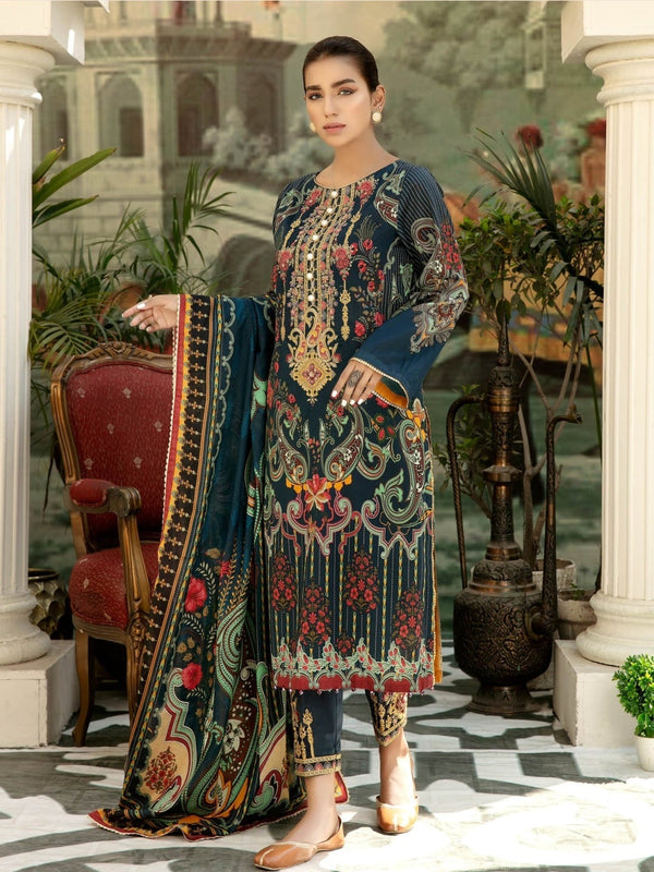 green emerald velvet dress adan-libas Pakistani Dress Green Lawn & Print
