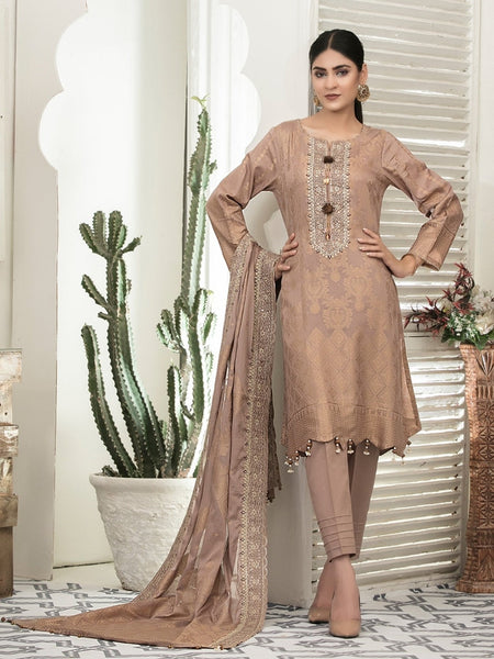 Brown Pakistani Dress - Embroidered Banarsi Lawn