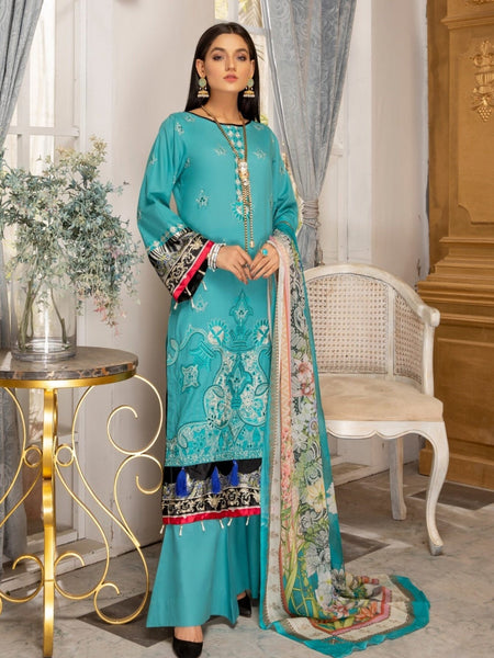 Palazzo Pakistani Dress - Schiffli Embroidered Chiken Kari