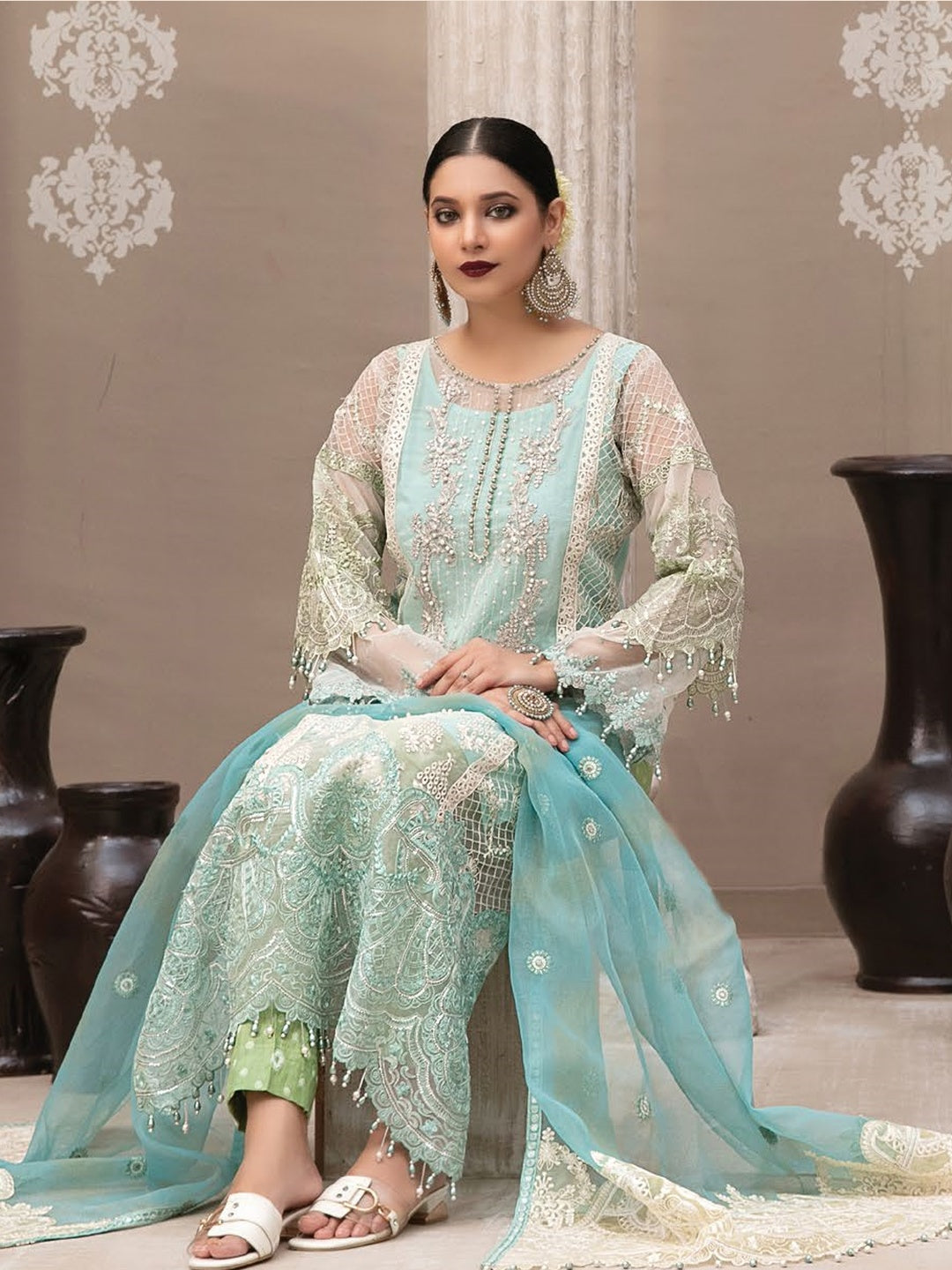 Embroidered Crinkle Chiffon