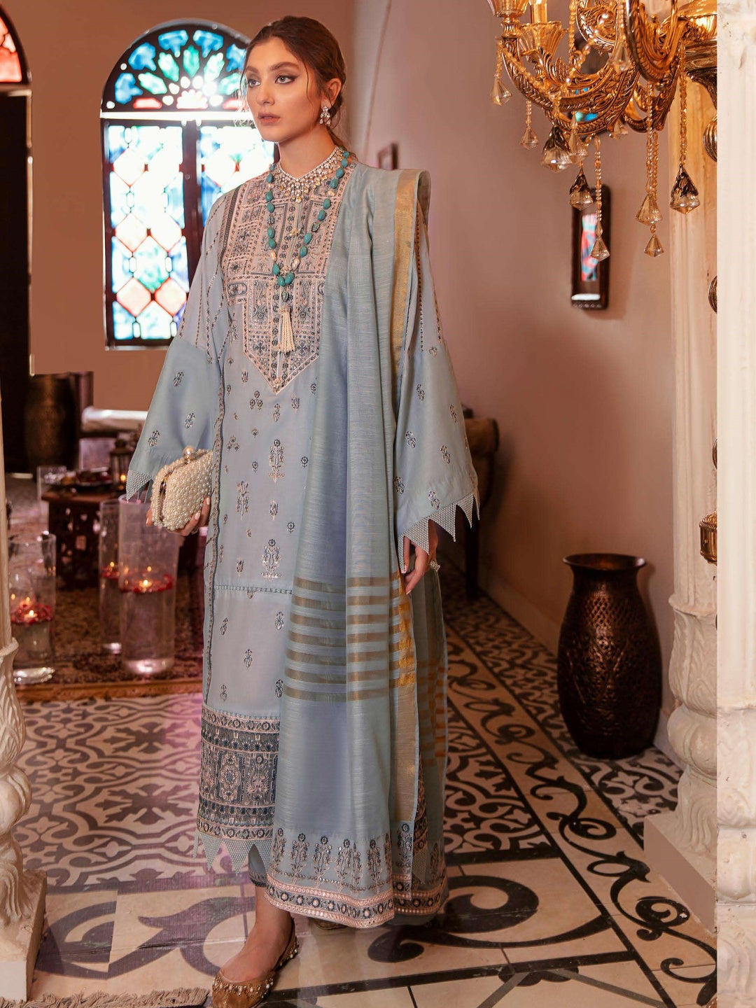 Blue Designer Embroidered Lawn Blue Designer Embroidered Lawn