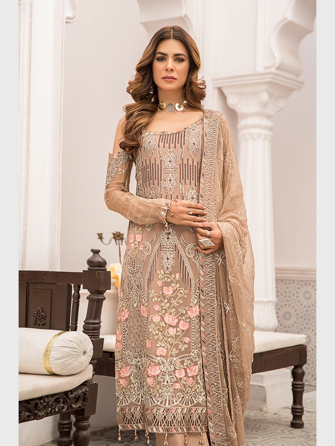 Pakistani Dress Brown Luxury Chiffon Pakistani Dress Brown Luxury Chiffon