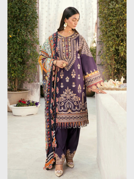 Purple Pakistani Dress - Designer Jacquard Lawn Embroidery