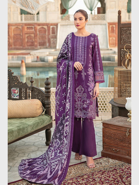 Purple Pakistani Dress - Premium Lawn & Net Embroidery