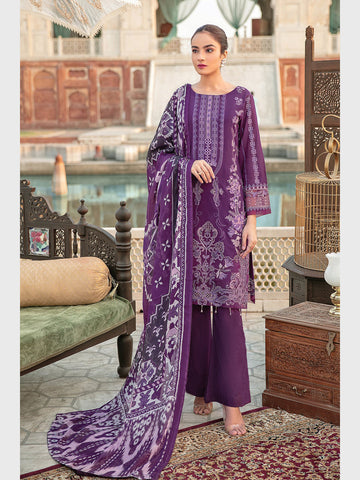 Purple Premium Lawn & Net Embroidery
