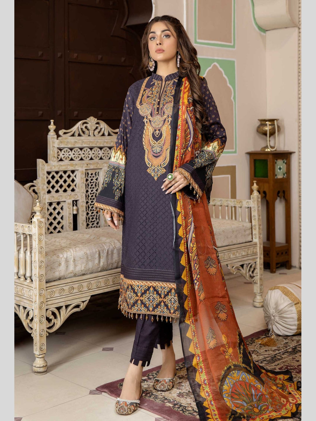 Dyed Chikankari Embroidered Salwar Kameez - Pakistani Dress - C744B ...
