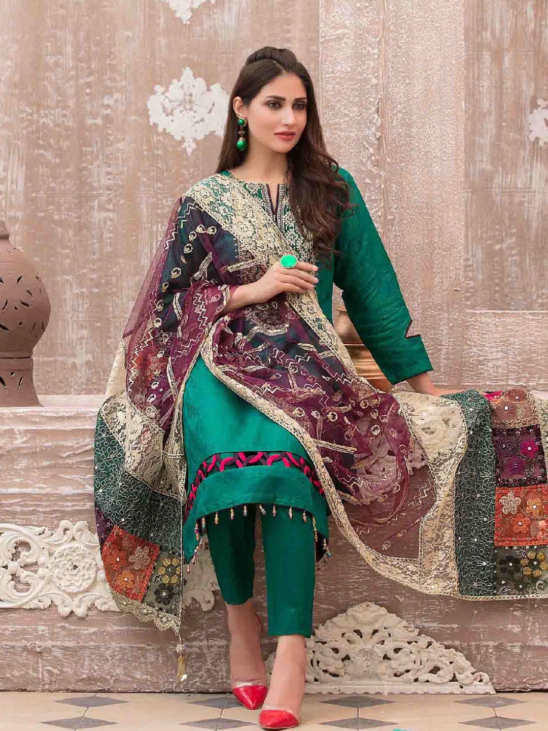 Green Viscose Broshia Embroidery Green Viscose Broshia Embroidery
