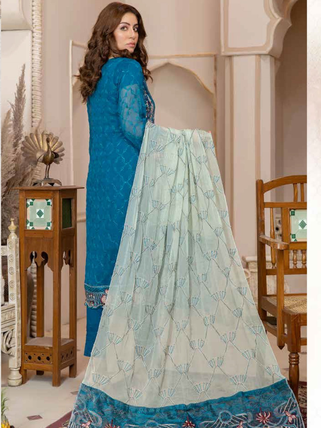 Pakistani Dress Blue On Chiffon Pakistani Dress Blue On Chiffon