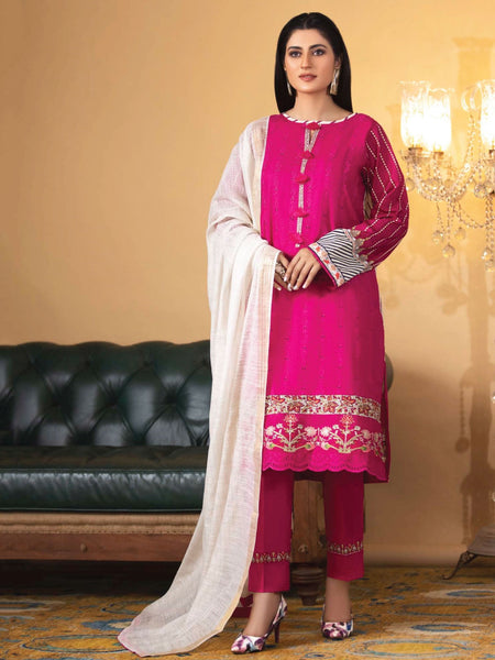 Casual Pakistani Dress - Embroidery on Chikan Kari Lawn