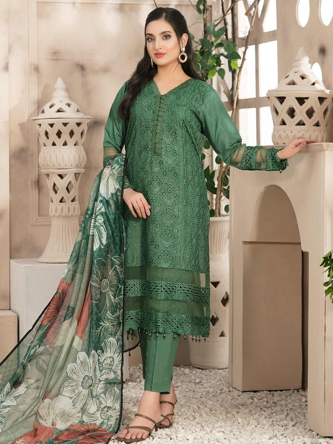 Green Schiffli Embroidered Viscose Green Schiffli Embroidered Viscose