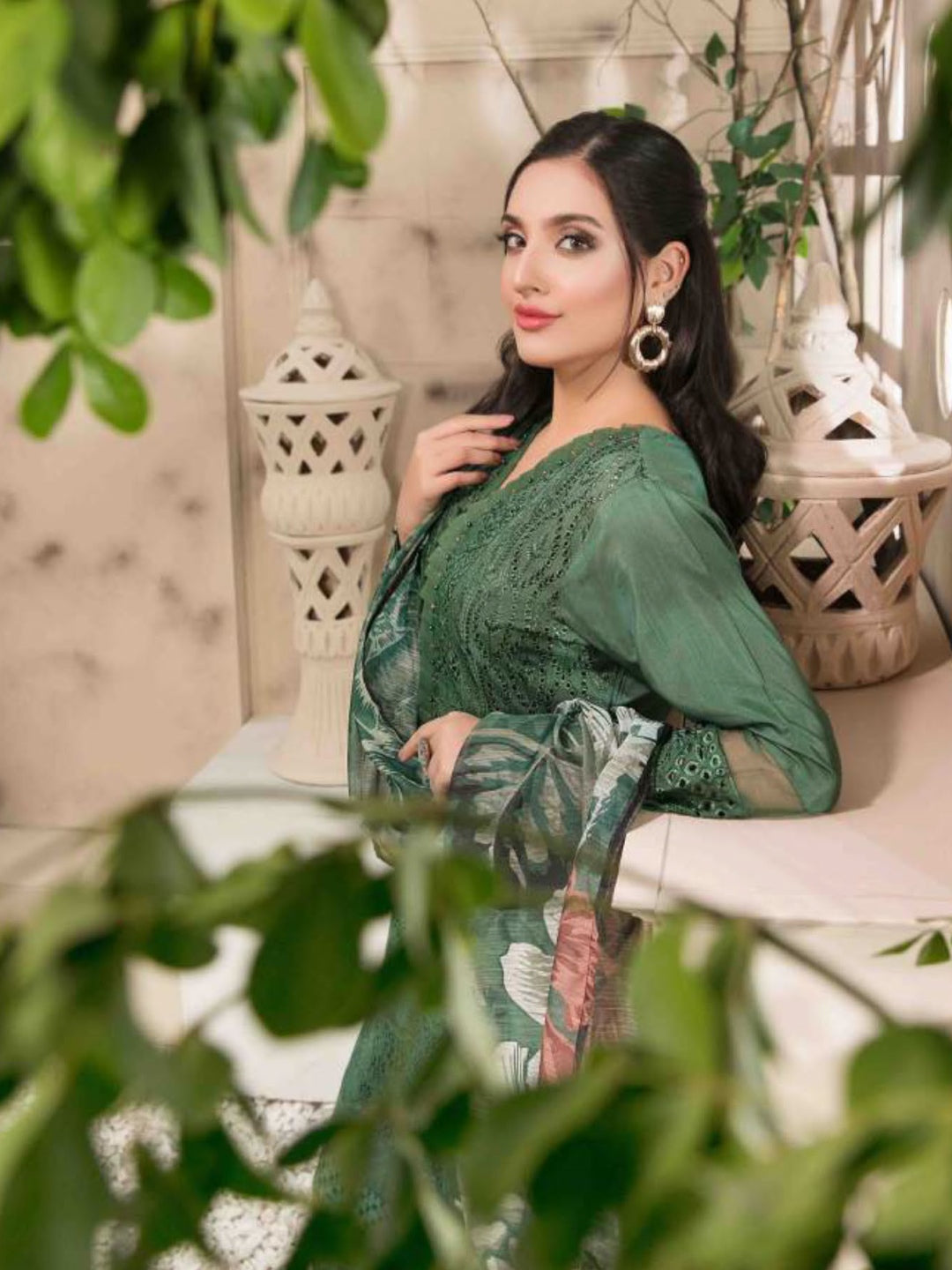 Green Schiffli Embroidered Viscose Green Schiffli Embroidered Viscose