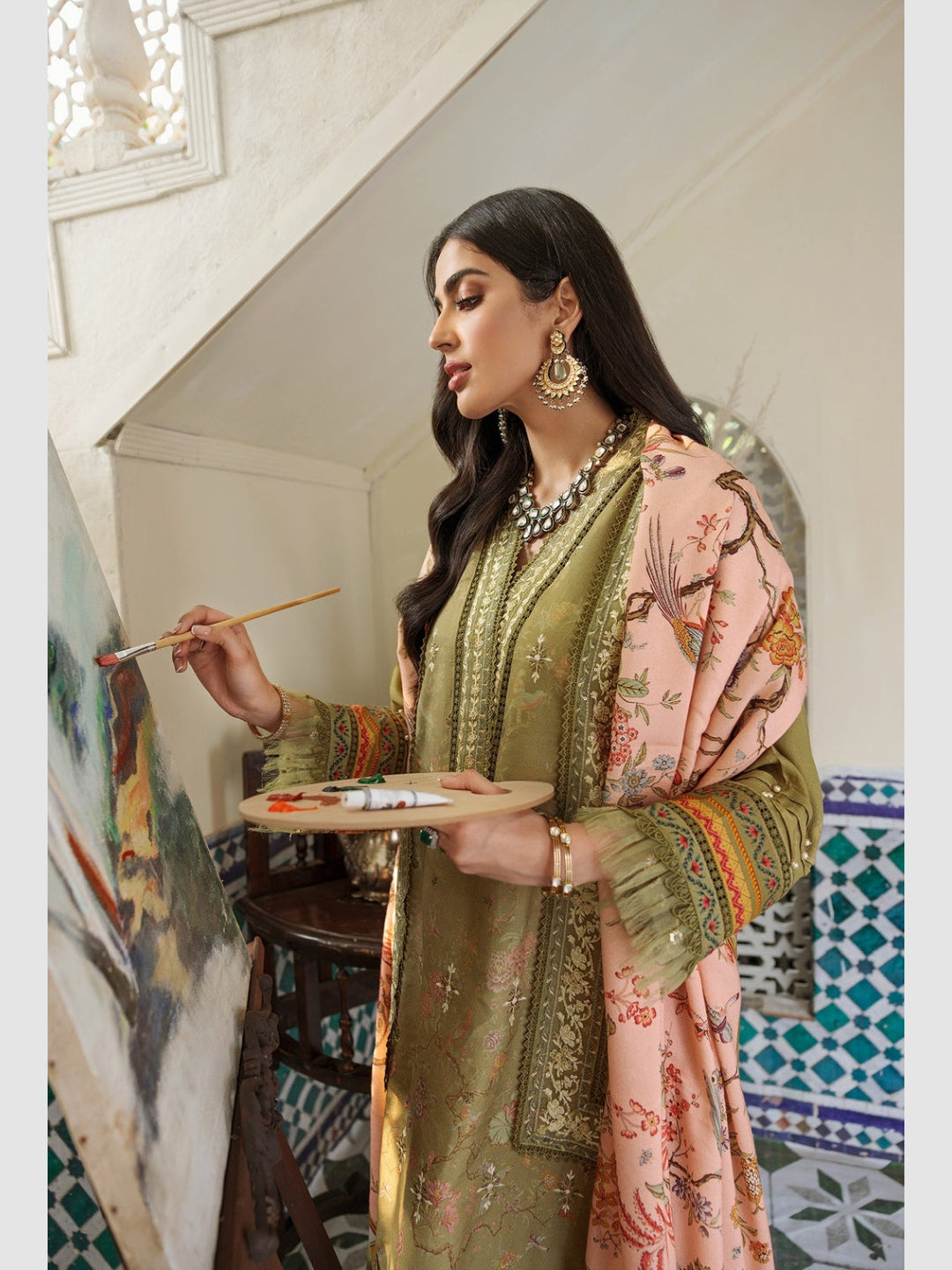 linen pakistani dresses Pakistani designer linen dress fully embellished & printed SMALL