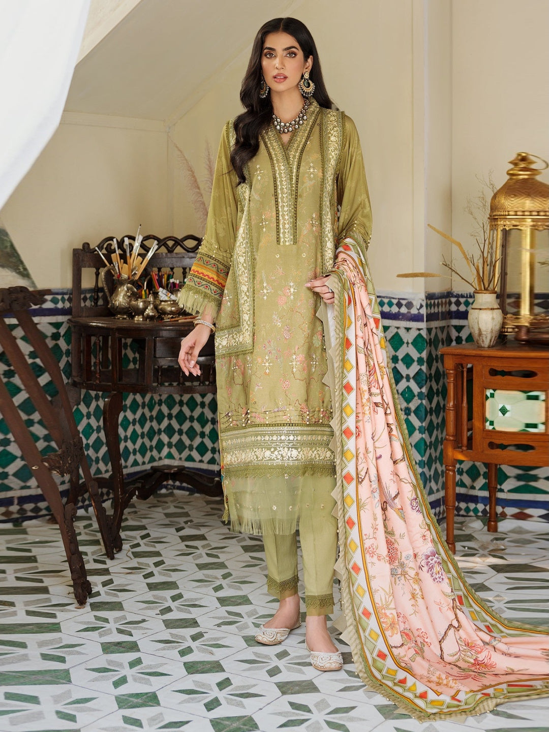 Noor by Saadia Asad Embroidered Prints Woolen Shawl Collection D7-B-LAUREL Noor by Saadia Asad Embroidered Prints Woolen Shawl Collection D7-B-LAUREL