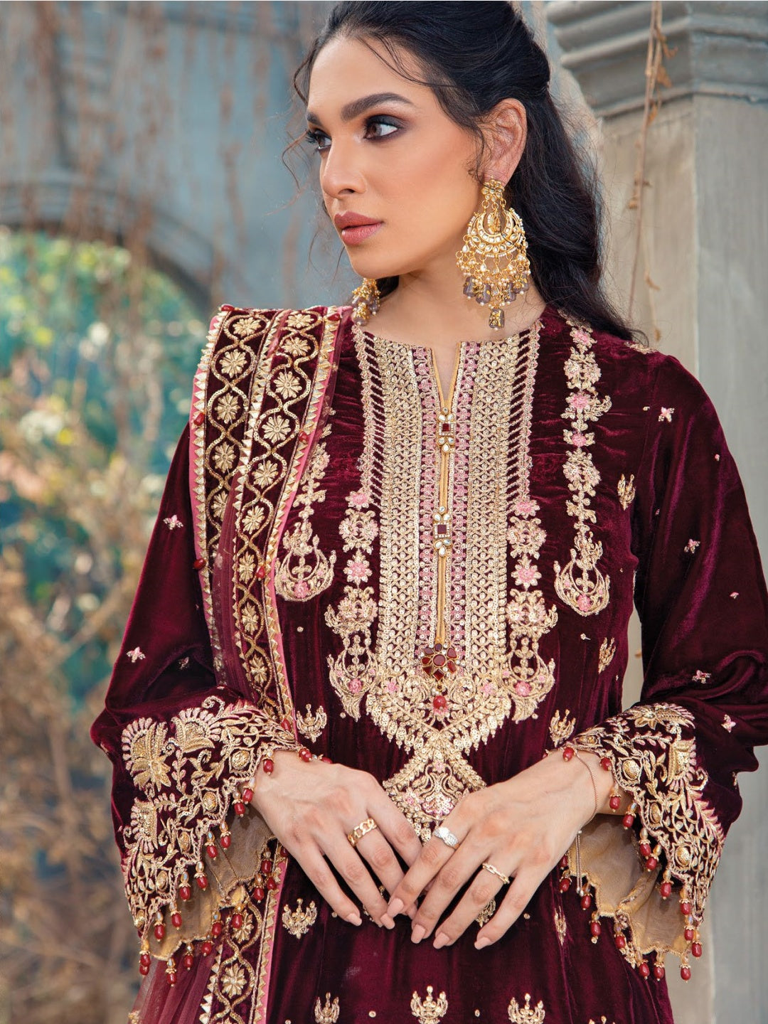 Red Designer Embroidered Velvet Salwar Kameez | Fabricoz USA Red Designer Embroidered Velvet Salwar Kameez | Fabricoz USA